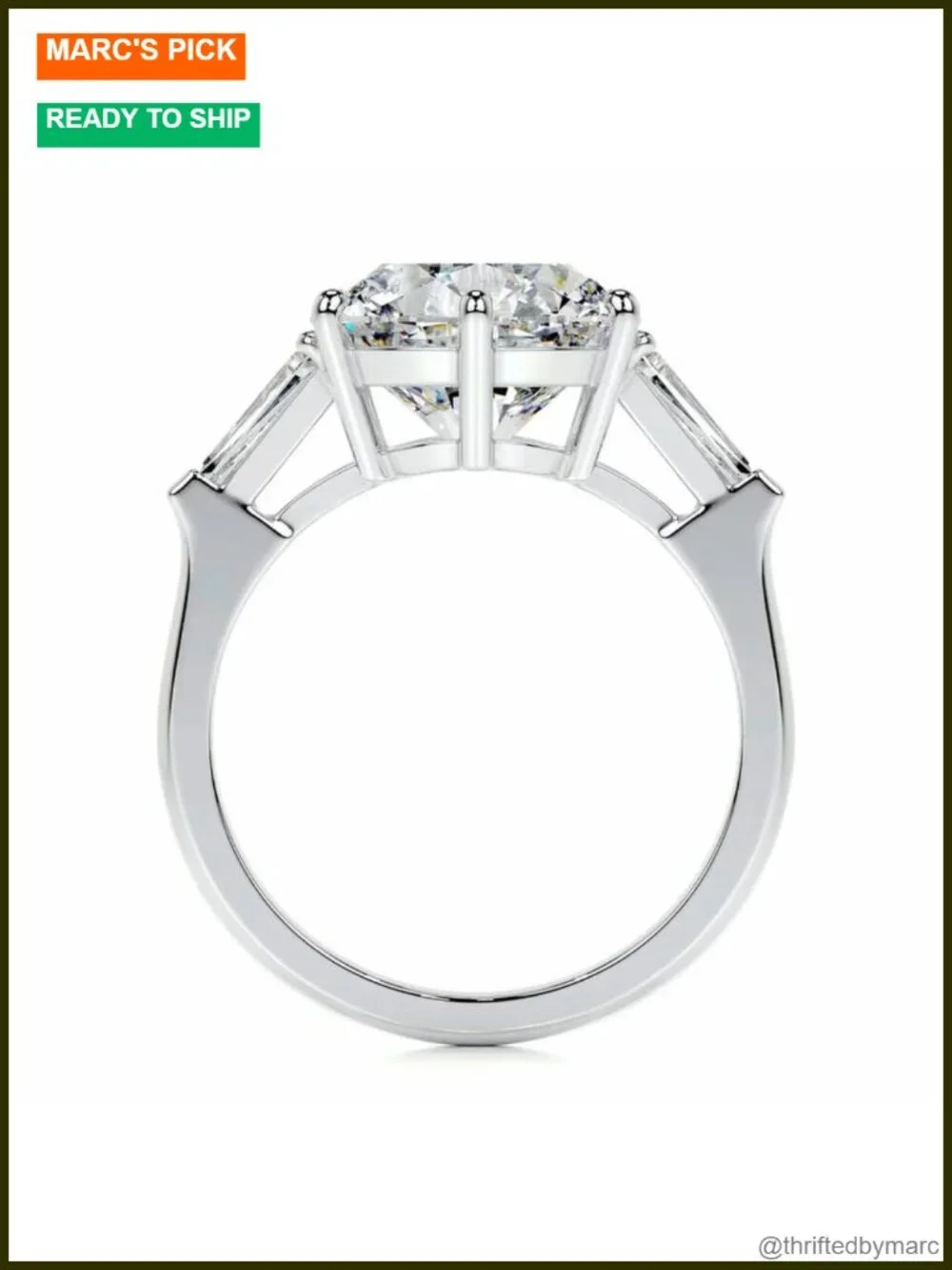 3.5 Carat Round Cut Moissanite Engagement Ring Platinum Plated Silver